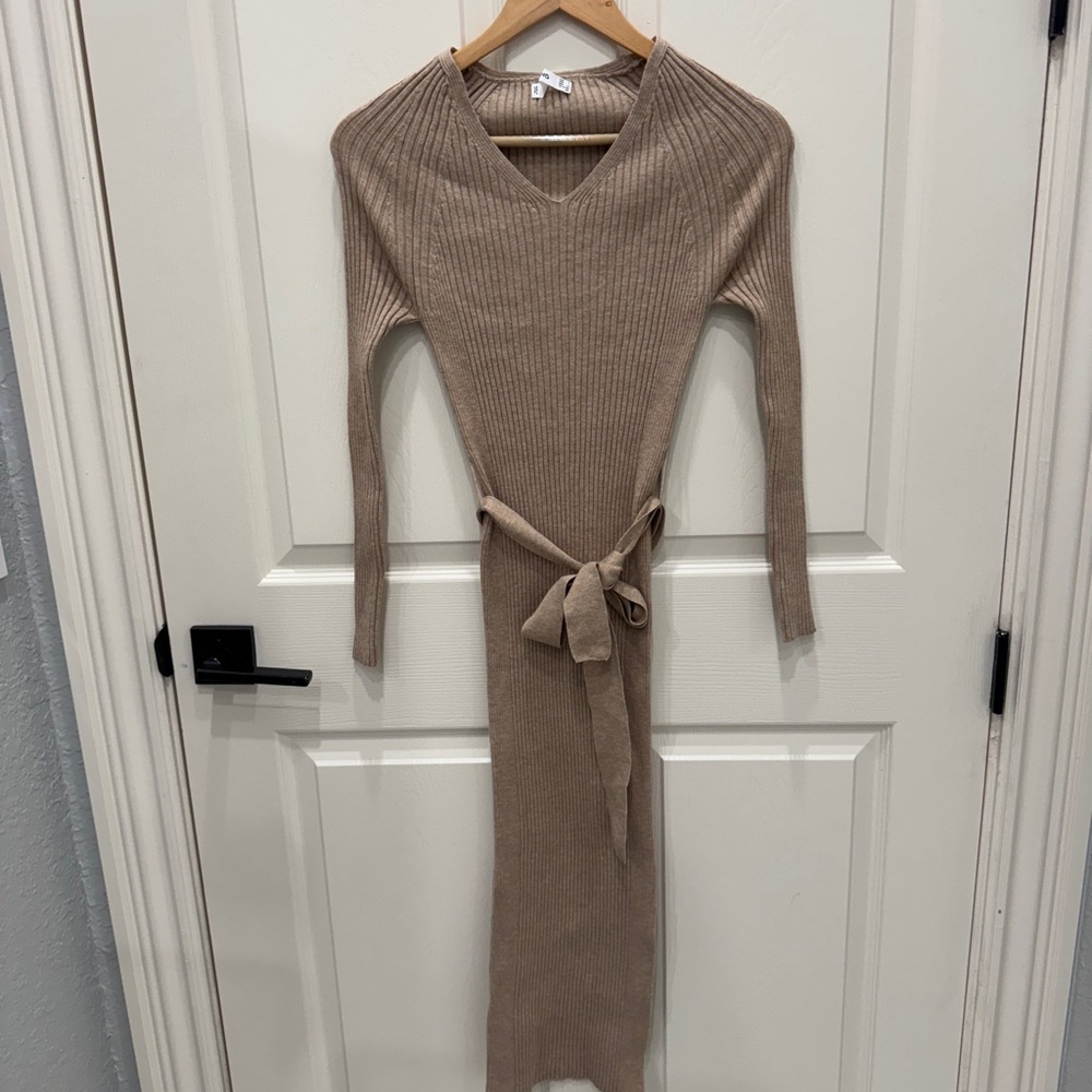 Mango Tan Long Sleeve Knit Dress